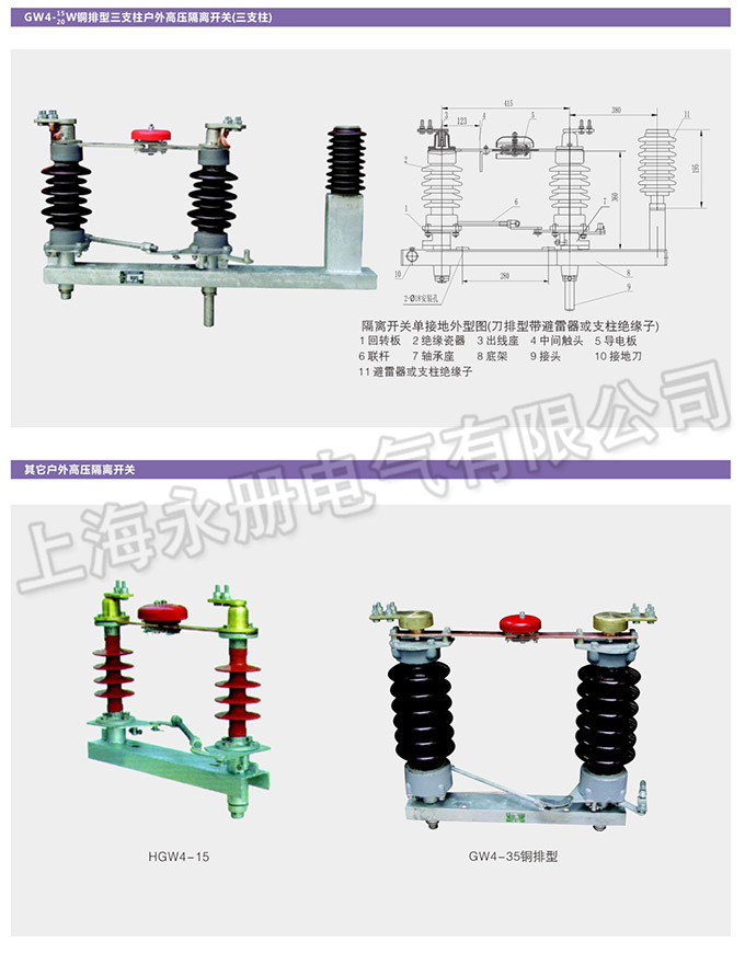 GW4型戶外高壓隔離開(kāi)關(guān)的外形及結(jié)構(gòu)圖